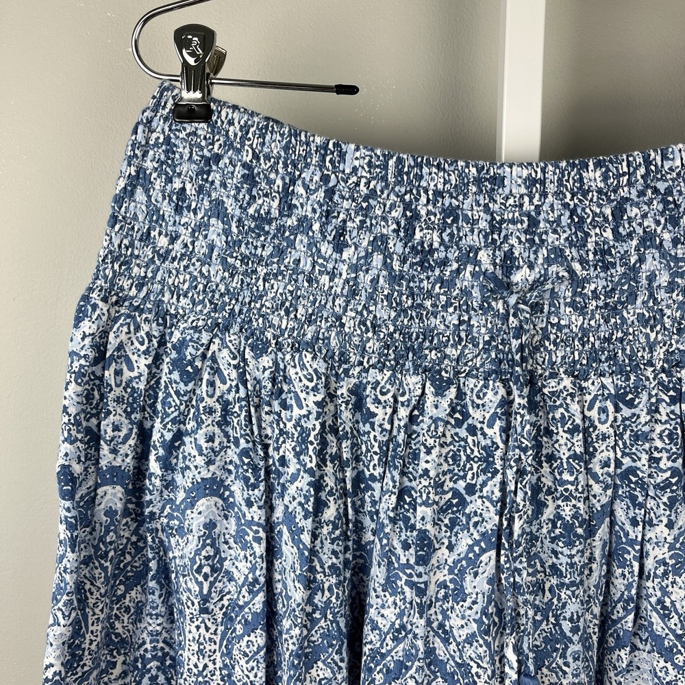 J. Jill Smocked Waist Maxi Skirt Womens‎ Medium Blue Print Tassel Drawstring NWT - Picture 4 of 6